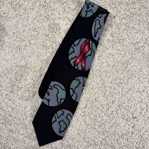 Robert Daskal Men's Neck Tie Red Ribbon‎ 100% Silk Artist Signed Abstract